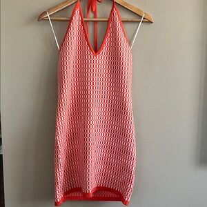 Buttermelon orange and white knit halter mini dress size medium